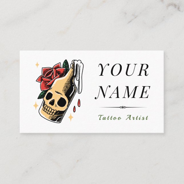 Skull Bottle Funny Skeleton Tattoo Artist Creative Business Card (Front)