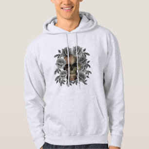 SKULL BOUQUET FLOWERS BLACK AND WHITE HOODIE