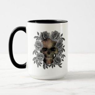 SKULL BOUQUET FLOWERS BLACK AND WHITE MUG