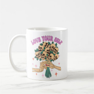 Skull Bouquet Love Yourself Valentine Retro Pink Coffee Mug