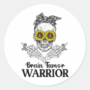Skull Brain Tumour Warrior Grey S Cancer Awareness Classic Round Sticker
