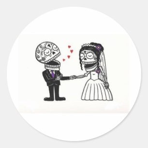 Skull Bridal Couple Classic Round Sticker