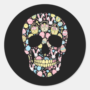 Skull Bunny Easter Egg Easter Day Womens Mens Kids Classic Round Sticker