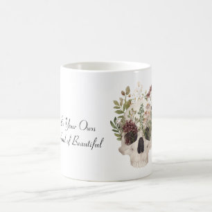 Skull Burgundy Flowers Green Leaves Coffee Mug