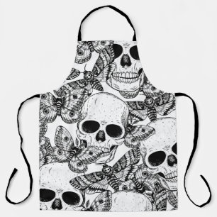 Skull, butterflies: hand-drawn vintage pattern apron