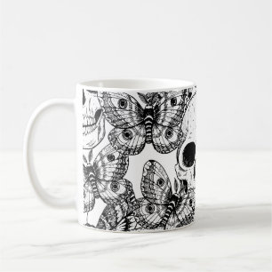 Skull, butterflies: hand-drawn vintage pattern coffee mug