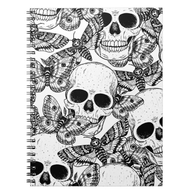Skull, butterflies: hand-drawn vintage pattern notebook (Front)