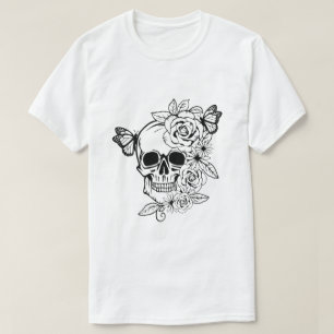 Skull Butterfly Floral Art T-Shirt