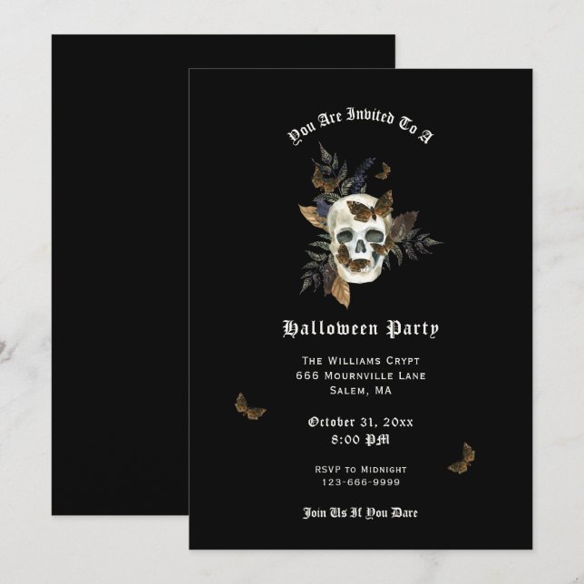 Skull Butterfly Halloween Party Invitation (Front/Back)