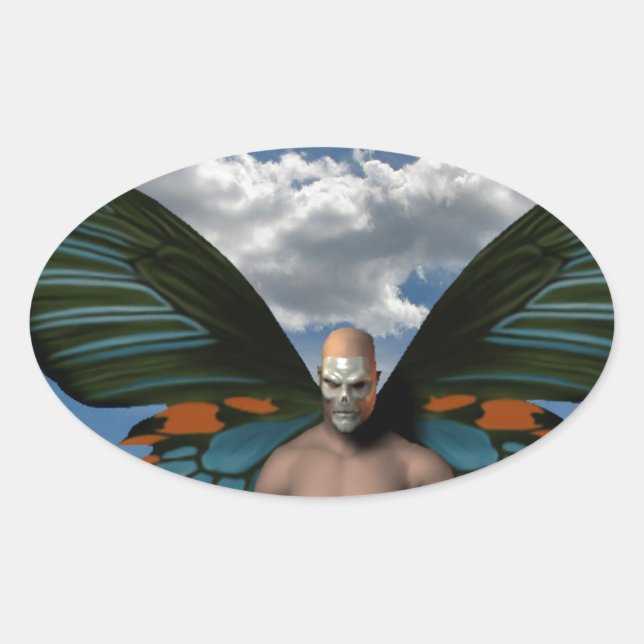 Skull Butterfly Oval Sticker (Front)