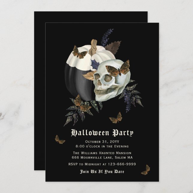 Skull Butterfly Pumpkin Halloween Party Invitation (Front/Back)