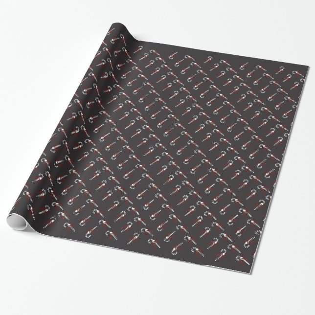 Skull Candy Cane Wrapping Paper (Unrolled)