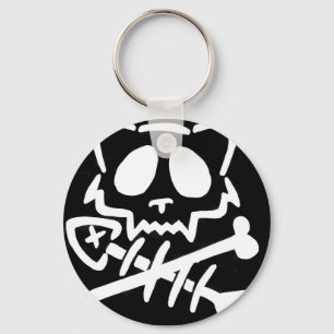 Skull Cat with Crossed Bones Key Ring