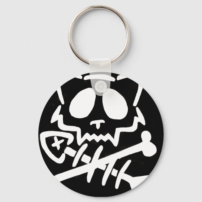 Skull Cat with Crossed Bones Key Ring (Front)