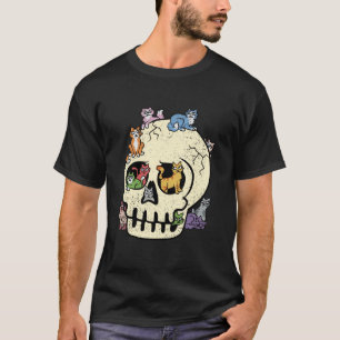 Skull Cats Halloween Skeleton Bones Kitten Men Wom T-Shirt