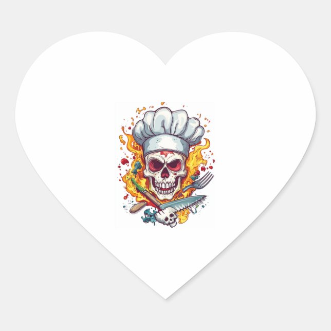Skull Chef Kitchen Master Heart Sticker (Front)