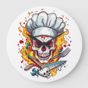 Skull Chef Kitchen Master Large Clock