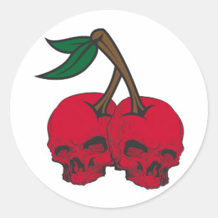 Skull Cherries Classic Round Sticker