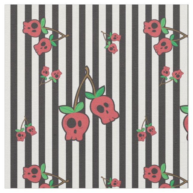 Skull Cherry Fabric - stripes (Close Up)
