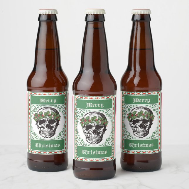 Skull Christmas Beer Bottle Label (Bottles)