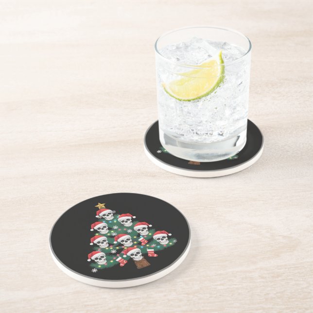 Skull Christmas Tree Pajama Cool Skeleton Santa  Coaster (Side)