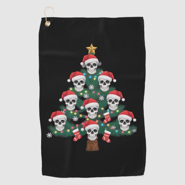 Skull Christmas Tree Pajama Cool Skeleton Santa  Golf Towel (Front)