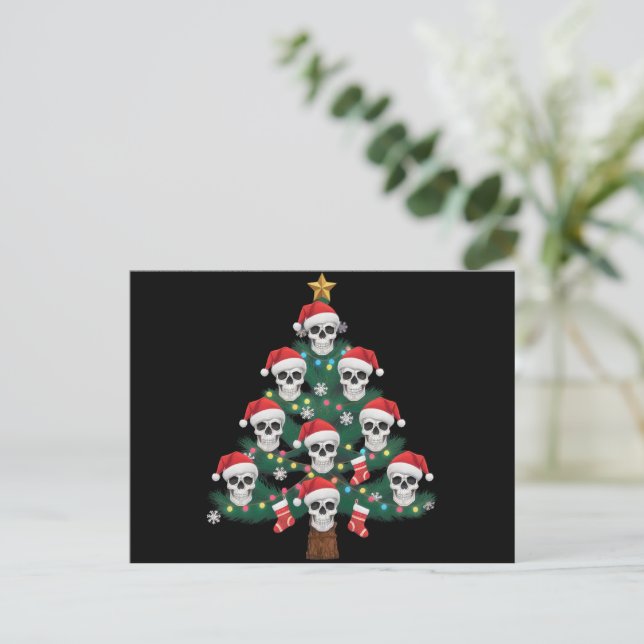 Skull Christmas Tree Pajama Cool Skeleton Santa  Holiday Postcard (Standing Front)