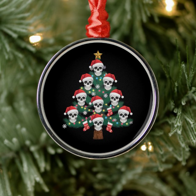 Skull Christmas Tree Pajama Cool Skeleton Santa  Metal Tree Decoration (Tree)
