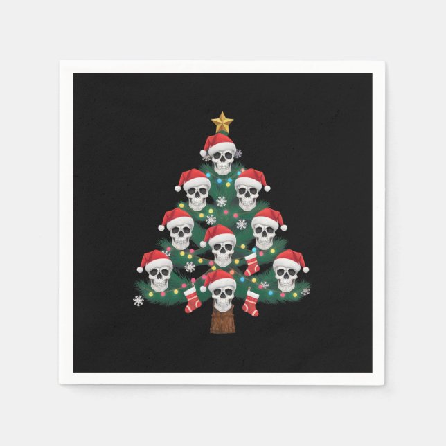 Skull Christmas Tree Pajama Cool Skeleton Santa  Napkin (Front)