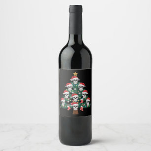 Skull Christmas Tree Pajama Cool Skeleton Santa  Wine Label
