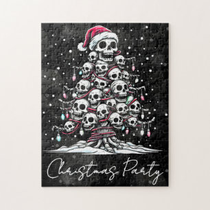 Skull Christmas Tree Pajama Skeleton Santa Hat Jigsaw Puzzle