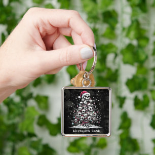 Skull Christmas Tree Pajama Skeleton Santa Hat Key Ring