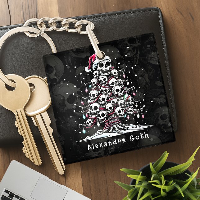 Skull Christmas Tree Pajama Skeleton Santa Hat Key Ring (Creator Uploaded)