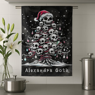 Skull Christmas Tree Pajama Skeleton Santa Hat Tea Towel