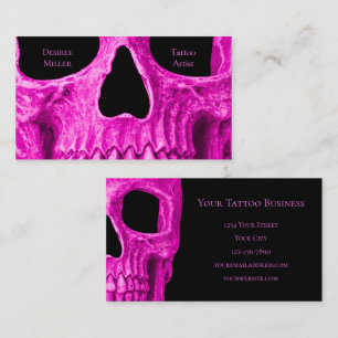 Skull Close Up Gothic Neon Pink Black Tattoo Shop Business Card