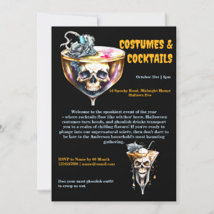 Skull cocktail drinks black orange Halloween goth Invitation