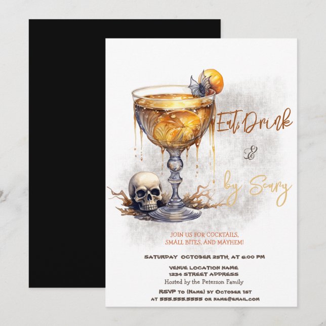 Skull Cocktail Scary Costumes & Cocktail Halloween Invitation (Front/Back)