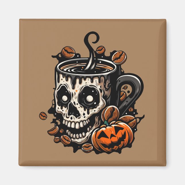 Skull Coffee Mug Halloween Magnet (Front)