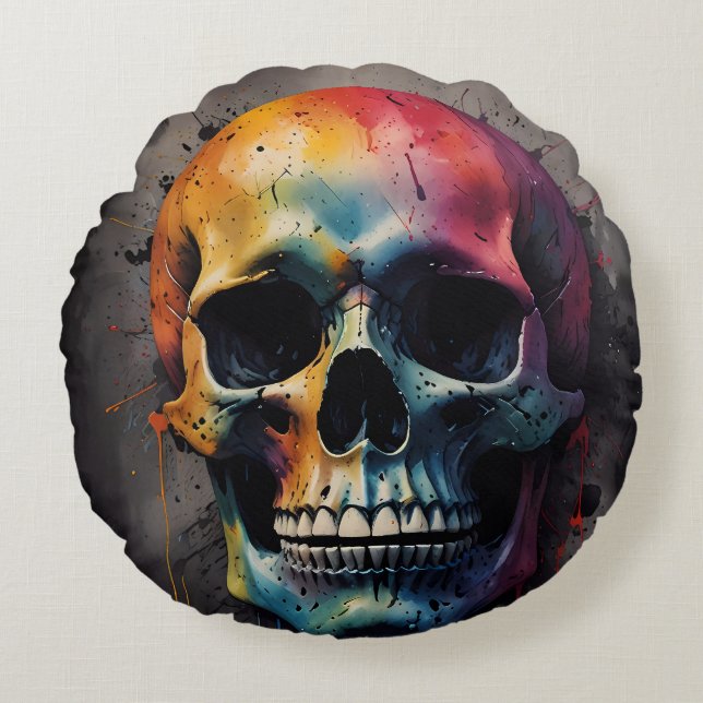 Skull coloured head round cushion (Front)