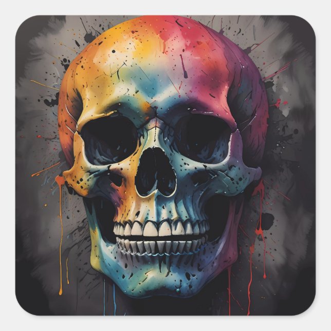 Skull coloured head square sticker (Front)