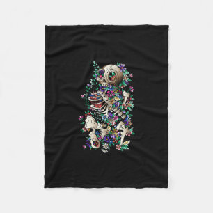 skull colourful decoration floral fleece blanket