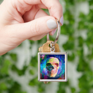Skull colourful painting key ring