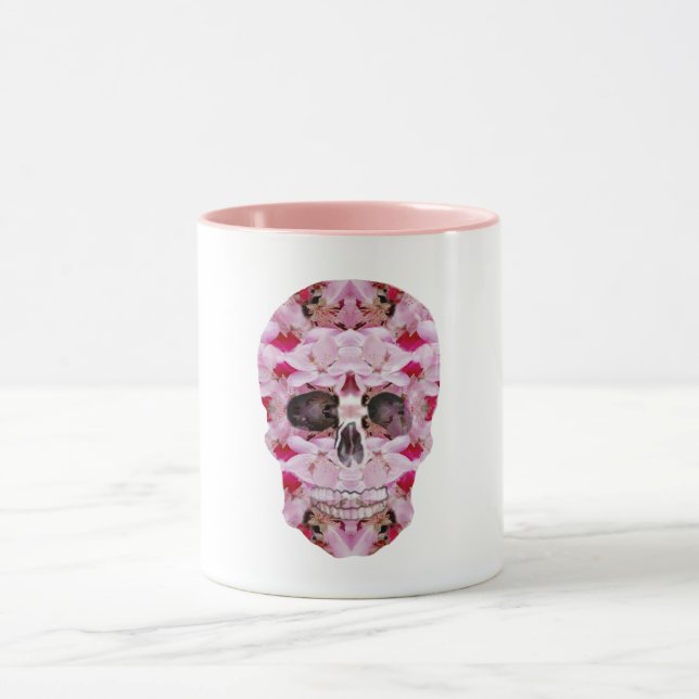 Skull Combo Mug, Pink Floral Skull  Art Mug (Center)