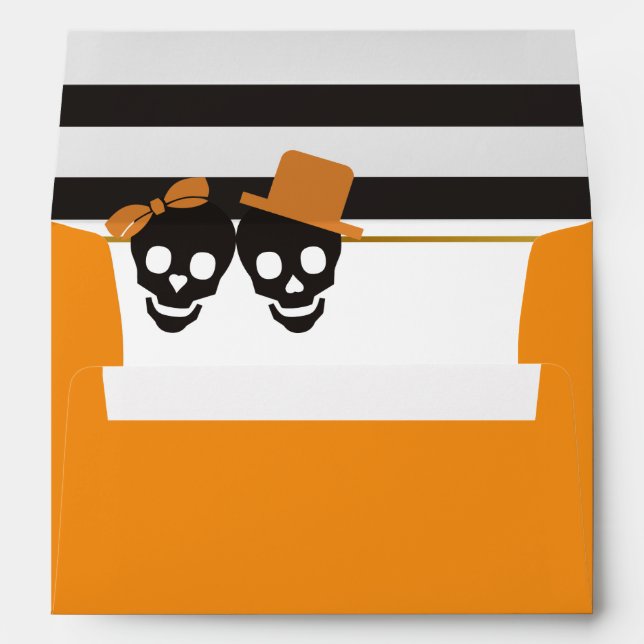 Skull couple and black, white stripes Halloween Envelopes (Back (Bottom))