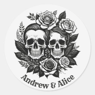 Skull couple custom name T-Shirt Classic Round Sticker