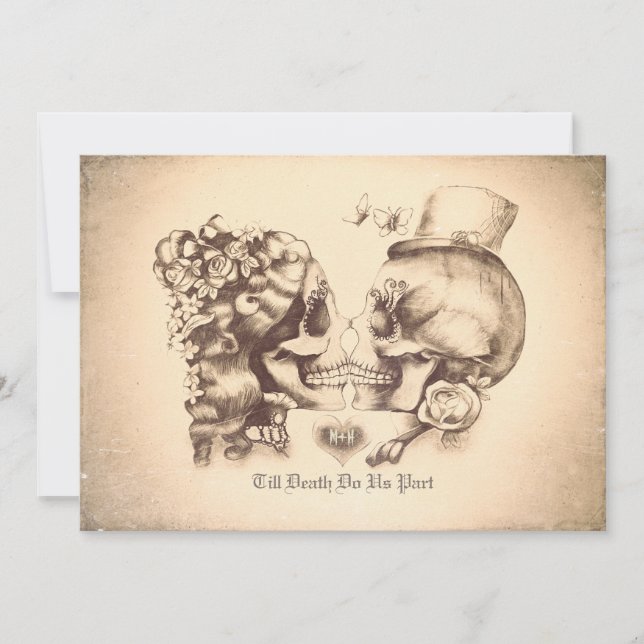 Skull Couple Day of the Dead Rehearsal Dinner Invitation (Front)