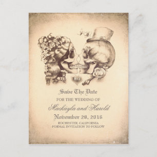 Skull Couple Day of the Dead Save the Date Announcement Postcard