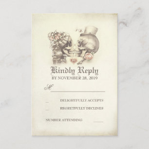 Skull Couple Dead Day Wedding RSVP Cards