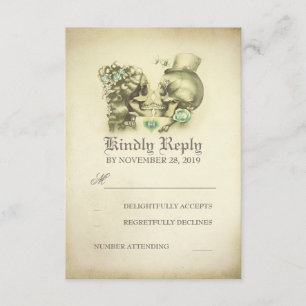 Skull Couple Dead Day Wedding RSVP Cards