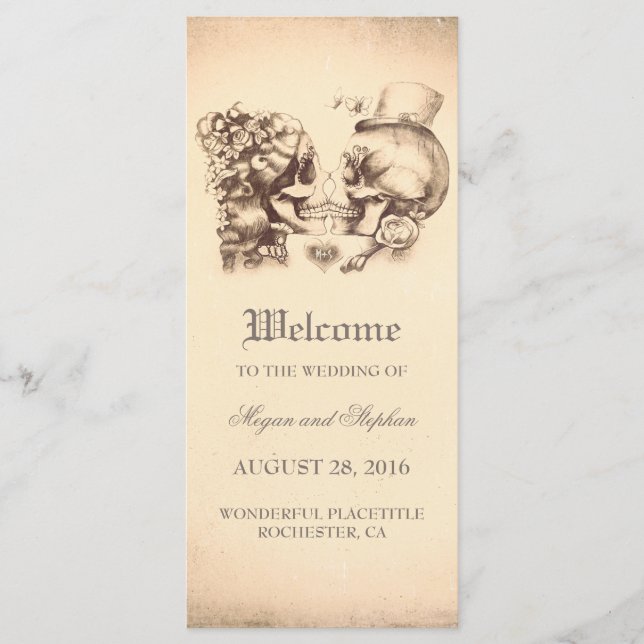 Skull Couple Deadly Pretty Wedding Programs Programme (Front)